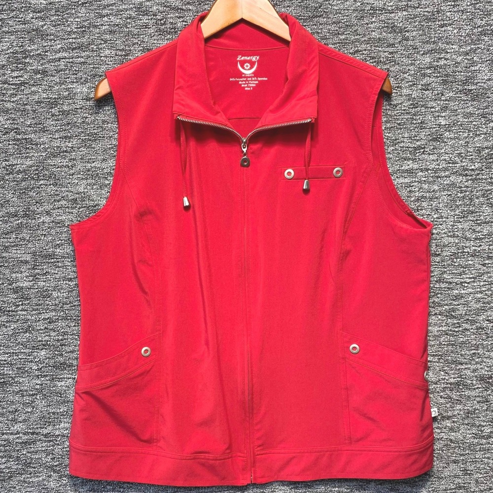 Chicos Zenergy Travel Vest Women XL Red Full Zip Lightweight Athleisure Utility